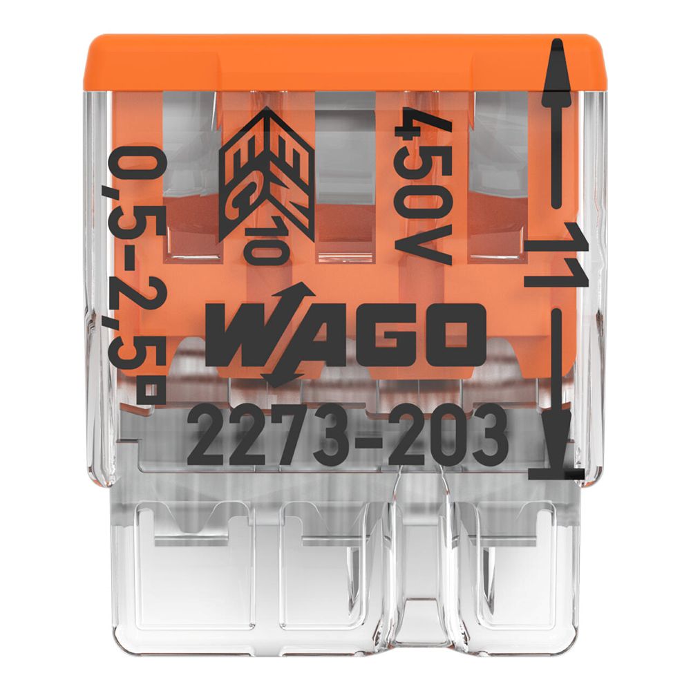 2273-203 WAGO 2273-203 spojnica za pune vodiče, 3-polna, 0.5–2.5 mm2 (push in)